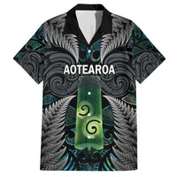 Personalised New Zealand Toki Family Matching Summer Maxi Dress and Hawaiian Shirt Silver Fern Mix Aotearoa Maori Pattern LT14 Dad's Shirt - Short Sleeve Black - Polynesian Pride