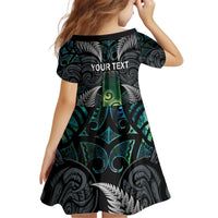 Personalised New Zealand Toki Kid Short Sleeve Dress Silver Fern Mix Aotearoa Maori Pattern LT14 - Polynesian Pride