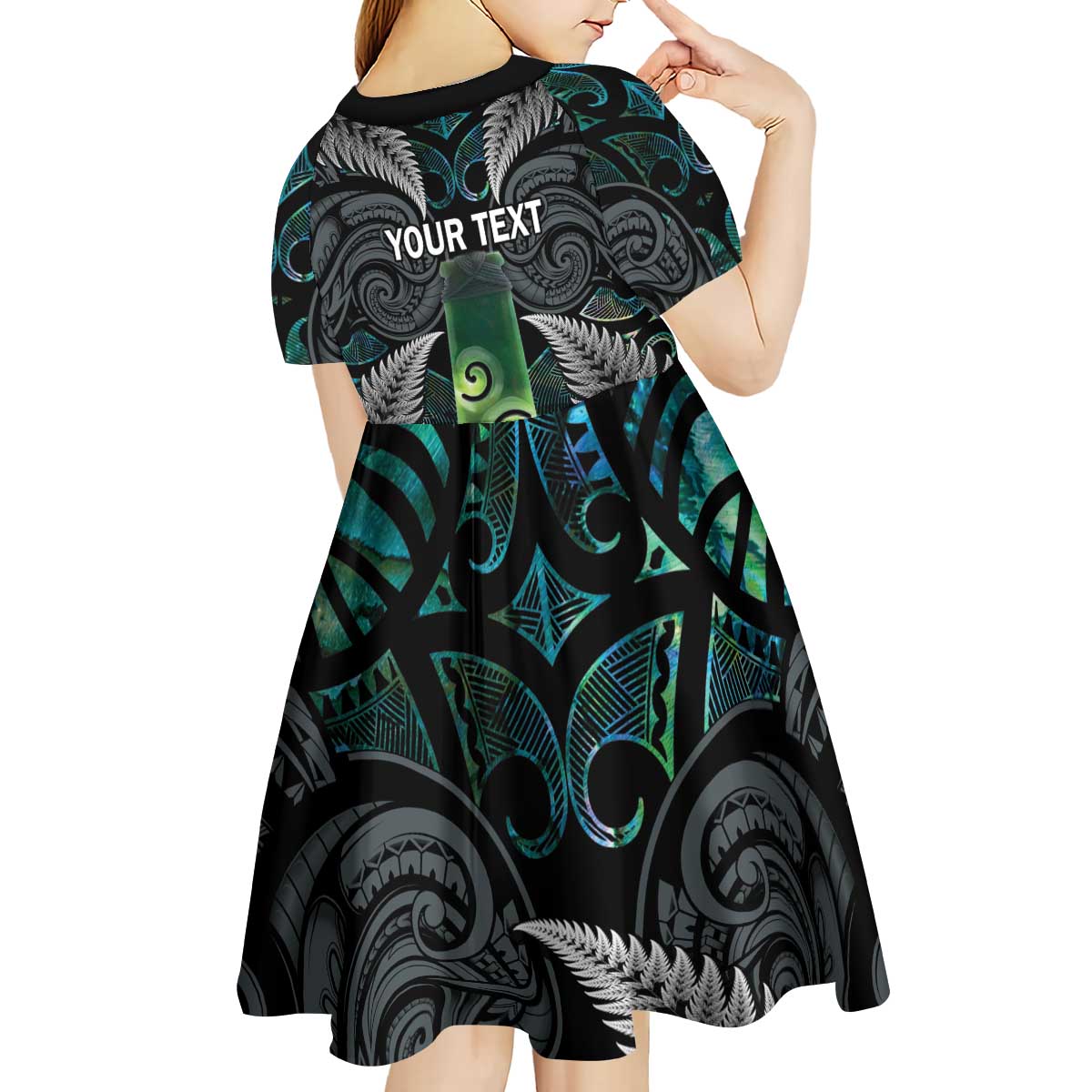 Personalised New Zealand Toki Kid Short Sleeve Dress Silver Fern Mix Aotearoa Maori Pattern LT14 - Polynesian Pride