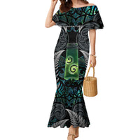 Personalised New Zealand Toki Mermaid Dress Silver Fern Mix Aotearoa Maori Pattern LT14 Women Black - Polynesian Pride