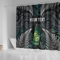 Personalised New Zealand Toki Shower Curtain Silver Fern Mix Aotearoa Maori Pattern