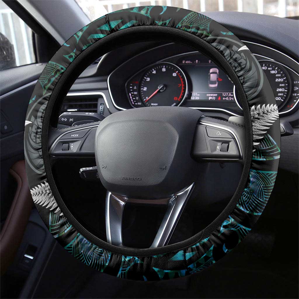 New Zealand Toki Steering Wheel Cover Silver Fern Mix Aotearoa Maori Pattern