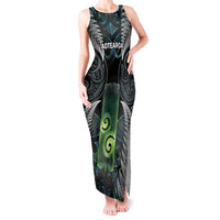 Personalised New Zealand Toki Tank Maxi Dress Silver Fern Mix Aotearoa Maori Pattern
