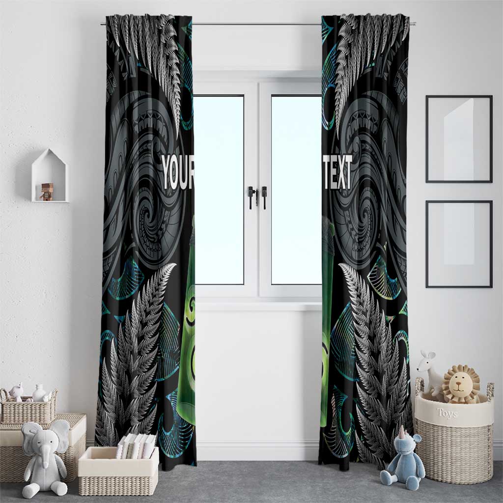 Personalised New Zealand Toki Window Curtain Silver Fern Mix Aotearoa Maori Pattern