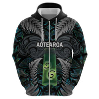 Personalised New Zealand Toki Zip Hoodie Silver Fern Mix Aotearoa Maori Pattern LT14 - Polynesian Pride