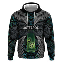 Personalised New Zealand Toki Zip Hoodie Silver Fern Mix Aotearoa Maori Pattern LT14 Pullover Hoodie Black - Polynesian Pride
