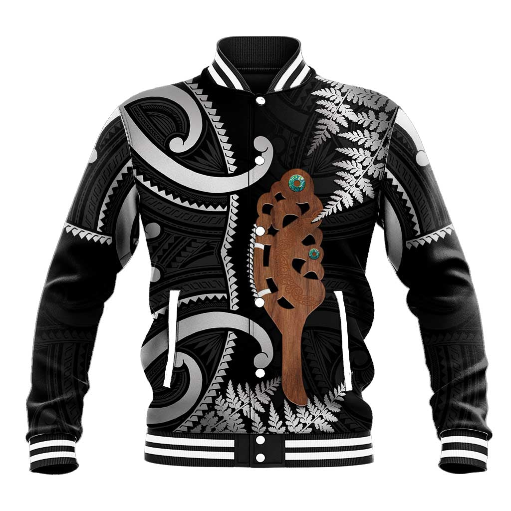 New Zealand Maripi Baseball Jacket Silver Fern Mix Aotearoa Maori Pattern