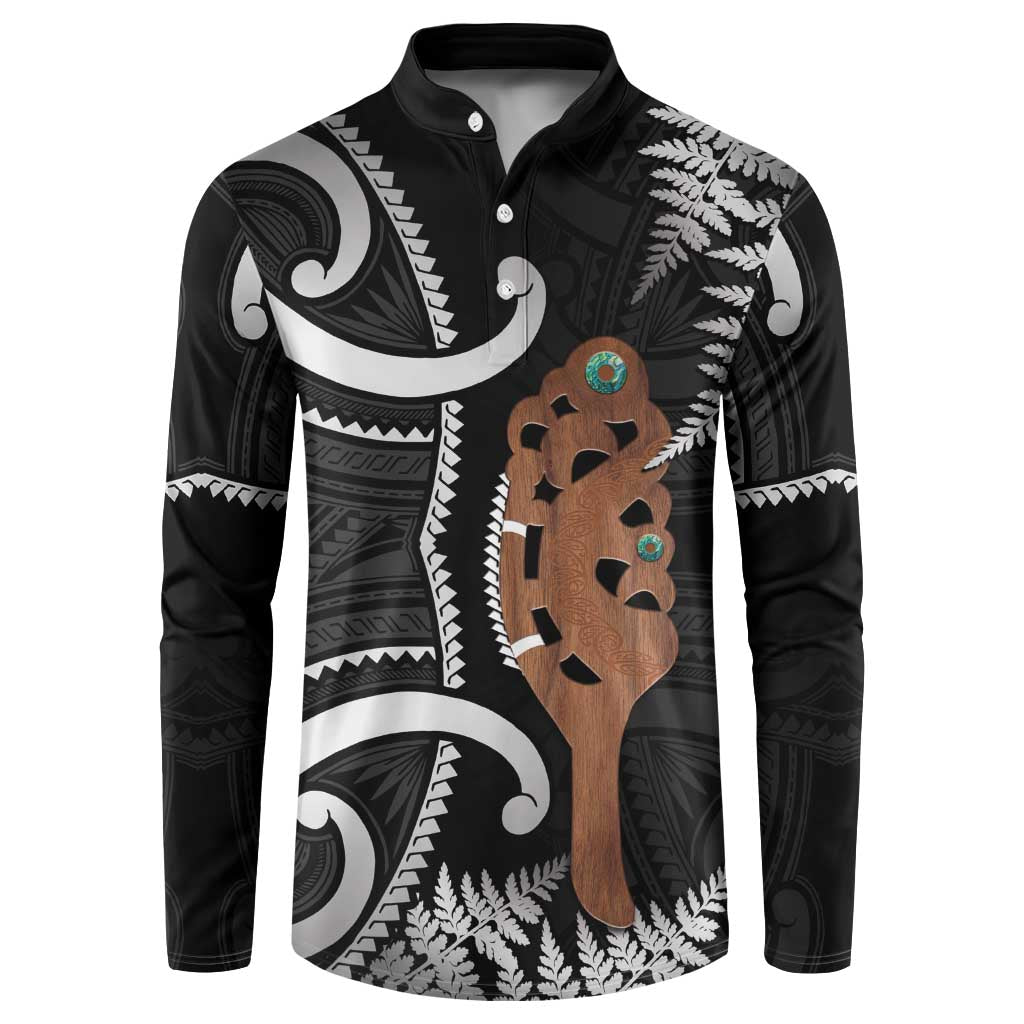 New Zealand Maripi Button Sweatshirt Silver Fern Mix Aotearoa Maori Pattern