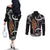 New Zealand Maripi Couples Matching Off The Shoulder Long Sleeve Dress and Long Sleeve Button Shirt Silver Fern Mix Aotearoa Maori Pattern