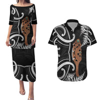 New Zealand Maripi Couples Matching Puletasi and Hawaiian Shirt Silver Fern Mix Aotearoa Maori Pattern