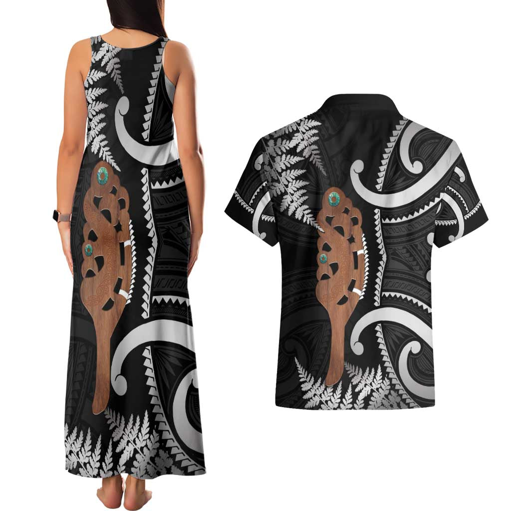 New Zealand Maripi Couples Matching Tank Maxi Dress and Hawaiian Shirt Silver Fern Mix Aotearoa Maori Pattern