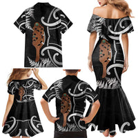 New Zealand Maripi Family Matching Mermaid Dress and Hawaiian Shirt Silver Fern Mix Aotearoa Maori Pattern