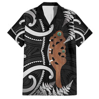 New Zealand Maripi Family Matching Summer Maxi Dress and Hawaiian Shirt Silver Fern Mix Aotearoa Maori Pattern LT14 Dad's Shirt - Short Sleeve Black - Polynesian Pride