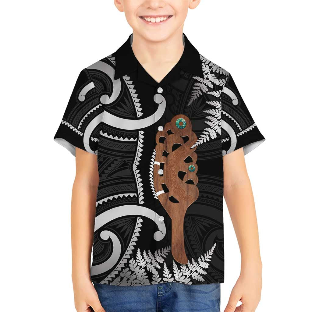 New Zealand Maripi Family Matching Summer Maxi Dress and Hawaiian Shirt Silver Fern Mix Aotearoa Maori Pattern LT14 Son's Shirt Black - Polynesian Pride