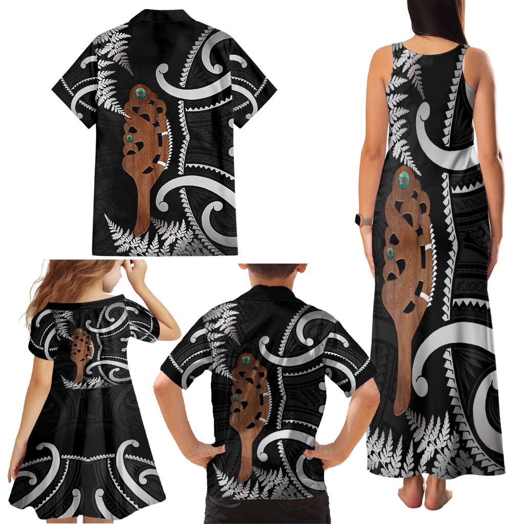 New Zealand Maripi Family Matching Tank Maxi Dress and Hawaiian Shirt Silver Fern Mix Aotearoa Maori Pattern