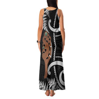 New Zealand Maripi Family Matching Tank Maxi Dress and Hawaiian Shirt Silver Fern Mix Aotearoa Maori Pattern