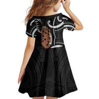 New Zealand Maripi Kid Short Sleeve Dress Silver Fern Mix Aotearoa Maori Pattern