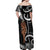 New Zealand Maripi Off Shoulder Maxi Dress Silver Fern Mix Aotearoa Maori Pattern