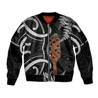 New Zealand Maripi Sleeve Zip Bomber Jacket Silver Fern Mix Aotearoa Maori Pattern