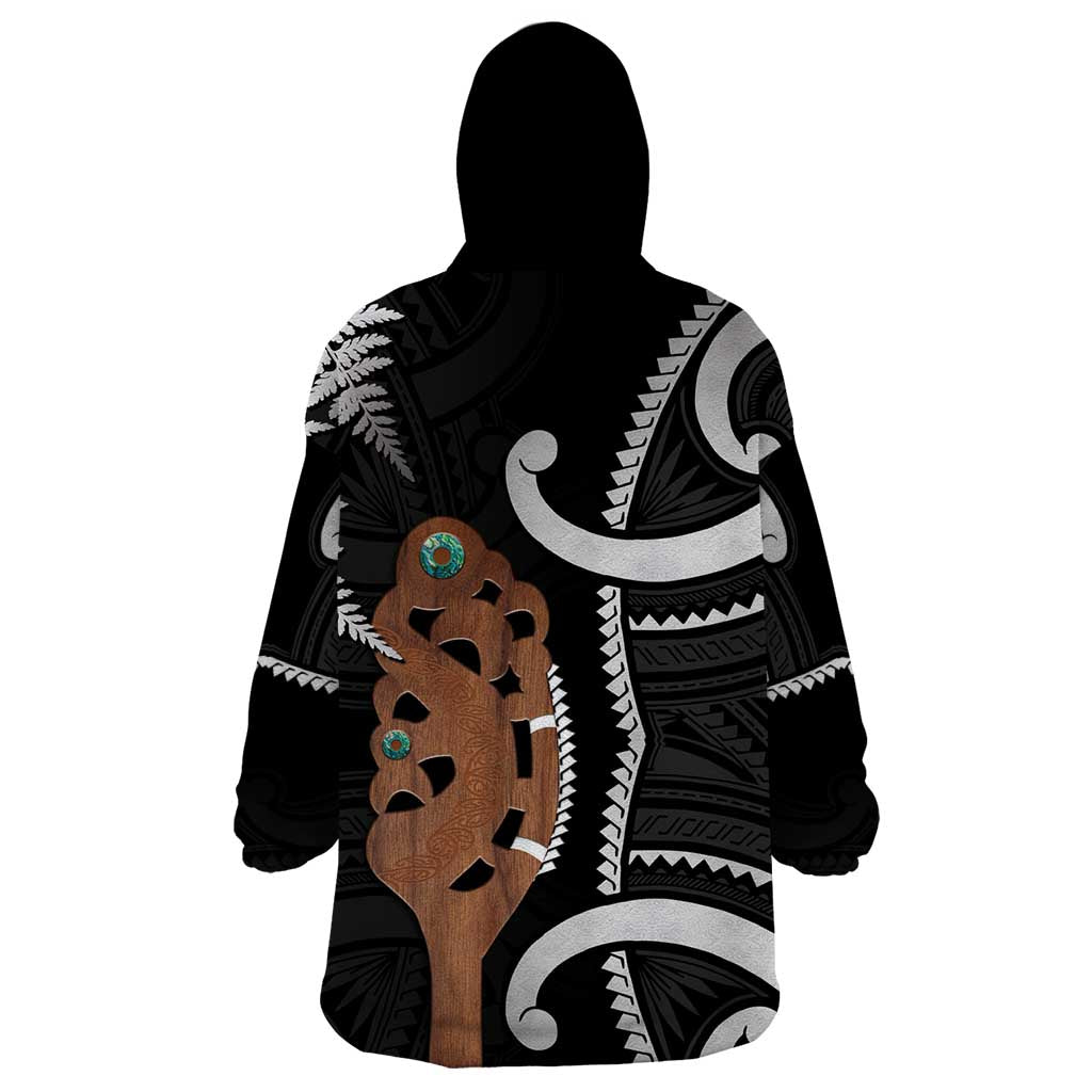 New Zealand Maripi Wearable Blanket Hoodie Silver Fern Mix Aotearoa Maori Pattern