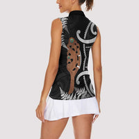 New Zealand Maripi Women Sleeveless Polo Shirt Silver Fern Mix Aotearoa Maori Pattern
