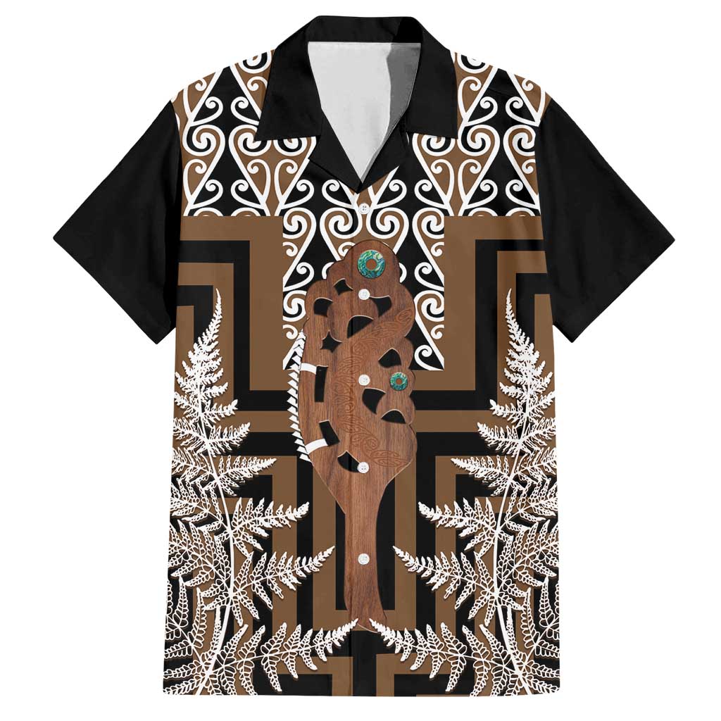 New Zealand Family Matching Long Sleeve Bodycon Dress and Hawaiian Shirt Maori Maripi Knife With Poutama Art LT14 Dad's Shirt - Short Sleeve Brown - Polynesian Pride