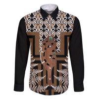 New Zealand Family Matching Long Sleeve Bodycon Dress and Hawaiian Shirt Maori Maripi Knife With Poutama Art LT14 Dad's Shirt - Long Sleeve Brown - Polynesian Pride