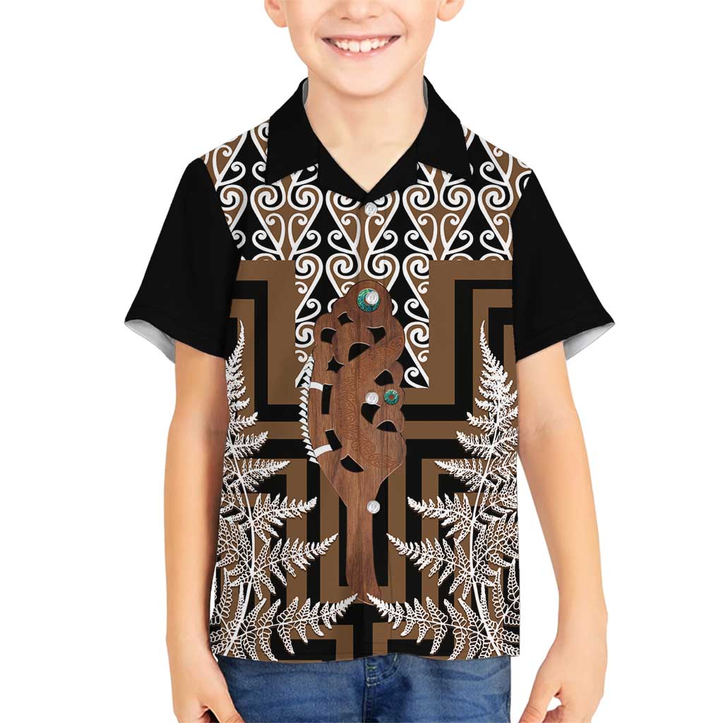 New Zealand Family Matching Long Sleeve Bodycon Dress and Hawaiian Shirt Maori Maripi Knife With Poutama Art LT14 Son's Shirt Brown - Polynesian Pride