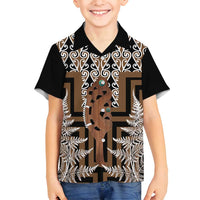 New Zealand Family Matching Long Sleeve Bodycon Dress and Hawaiian Shirt Maori Maripi Knife With Poutama Art LT14 Son's Shirt Brown - Polynesian Pride