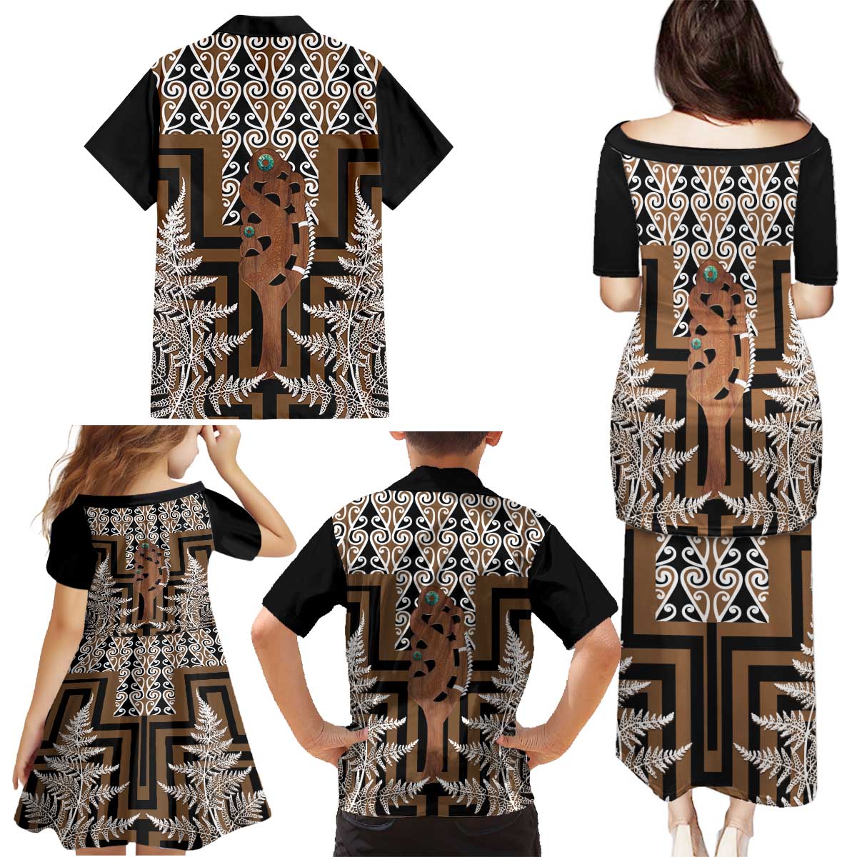 New Zealand Family Matching Puletasi and Hawaiian Shirt Maori Maripi Knife With Poutama Art LT14 - Polynesian Pride