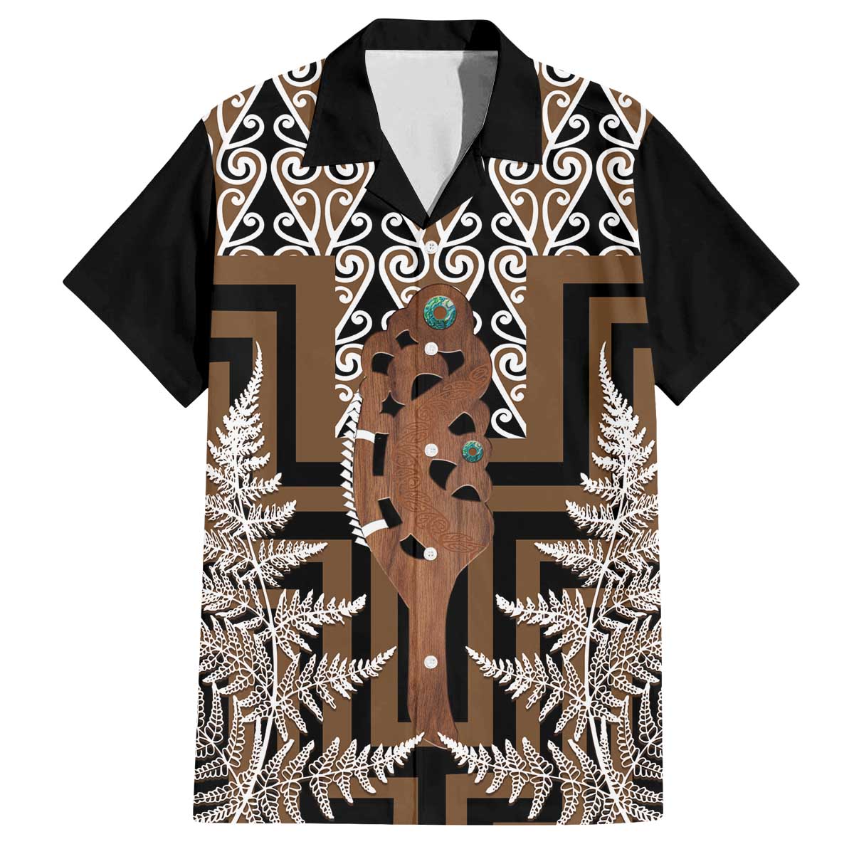 New Zealand Family Matching Puletasi and Hawaiian Shirt Maori Maripi Knife With Poutama Art LT14 Dad's Shirt - Short Sleeve Brown - Polynesian Pride