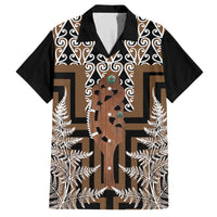 New Zealand Family Matching Puletasi and Hawaiian Shirt Maori Maripi Knife With Poutama Art LT14 Dad's Shirt - Short Sleeve Brown - Polynesian Pride