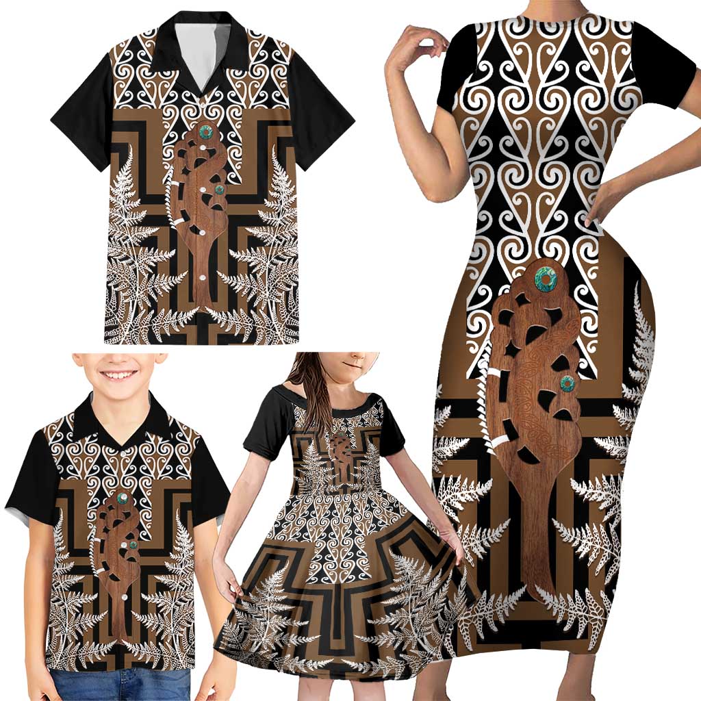 New Zealand Family Matching Short Sleeve Bodycon Dress and Hawaiian Shirt Maori Maripi Knife With Poutama Art LT14 - Polynesian Pride