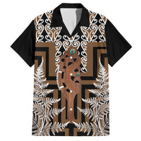New Zealand Family Matching Short Sleeve Bodycon Dress and Hawaiian Shirt Maori Maripi Knife With Poutama Art LT14 Dad's Shirt - Short Sleeve Brown - Polynesian Pride