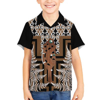 New Zealand Family Matching Short Sleeve Bodycon Dress and Hawaiian Shirt Maori Maripi Knife With Poutama Art LT14 Son's Shirt Brown - Polynesian Pride