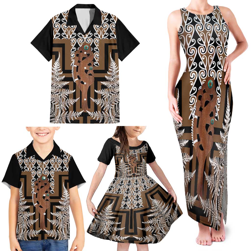 New Zealand Family Matching Tank Maxi Dress and Hawaiian Shirt Maori Maripi Knife With Poutama Art
