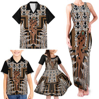 New Zealand Family Matching Tank Maxi Dress and Hawaiian Shirt Maori Maripi Knife With Poutama Art