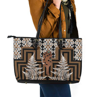 New Zealand Leather Tote Bag Maori Maripi Knife With Poutama Art
