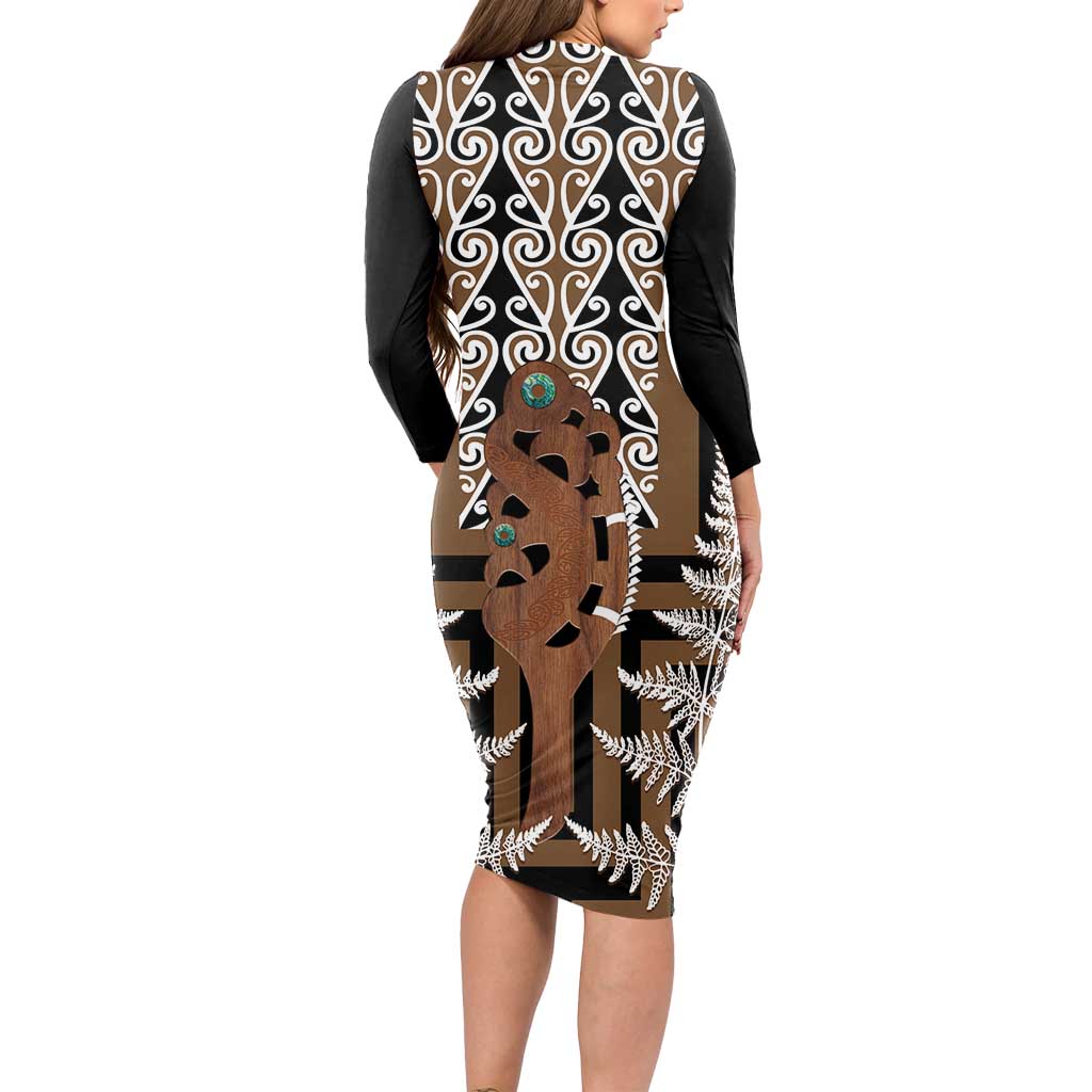 New Zealand Long Sleeve Bodycon Dress Maori Maripi Knife With Poutama Art LT14 - Polynesian Pride