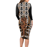 New Zealand Long Sleeve Bodycon Dress Maori Maripi Knife With Poutama Art LT14 - Polynesian Pride