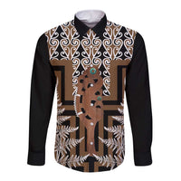 New Zealand Long Sleeve Button Shirt Maori Maripi Knife With Poutama Art