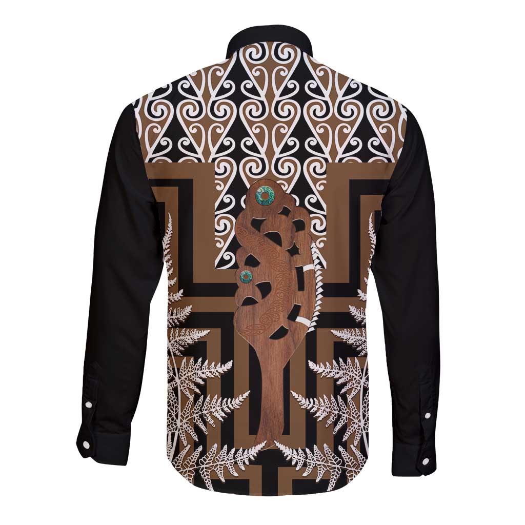 New Zealand Long Sleeve Button Shirt Maori Maripi Knife With Poutama Art