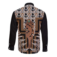 New Zealand Long Sleeve Button Shirt Maori Maripi Knife With Poutama Art