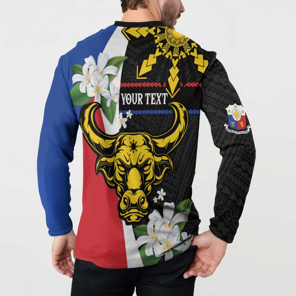 Personalised Philippines Carabao Button Sweatshirt Filipino Sun Mix Sampaguita Flower