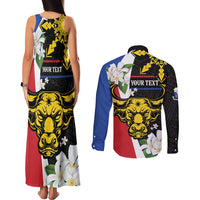 Personalised Philippines Carabao Couples Matching Tank Maxi Dress and Long Sleeve Button Shirt Filipino Sun Mix Sampaguita Flower