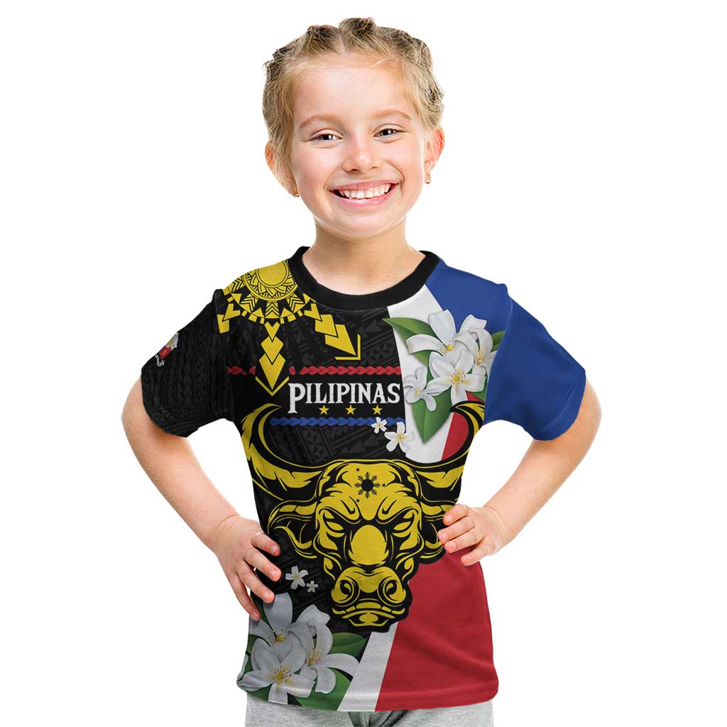 Personalised Philippines Carabao Kid T Shirt Filipino Sun Mix Sampaguita Flower