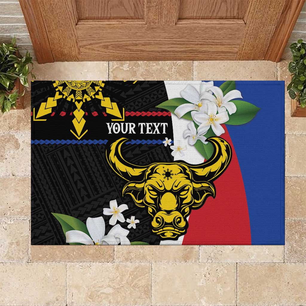 Personalised Philippines Carabao Rubber Doormat Filipino Sun Mix Sampaguita Flower
