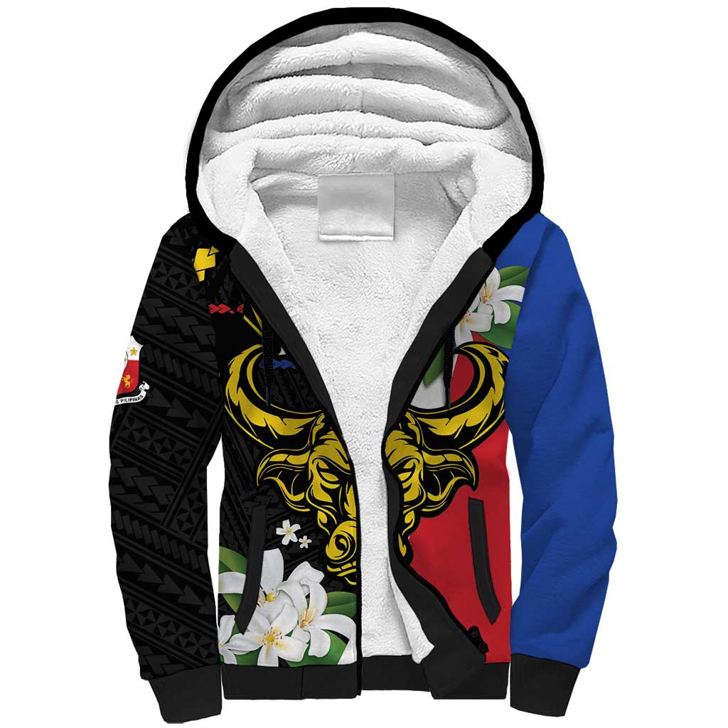 Personalised Philippines Carabao Sherpa Hoodie Filipino Sun Mix Sampaguita Flower