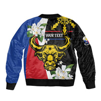 Personalised Philippines Carabao Sleeve Zip Bomber Jacket Filipino Sun Mix Sampaguita Flower