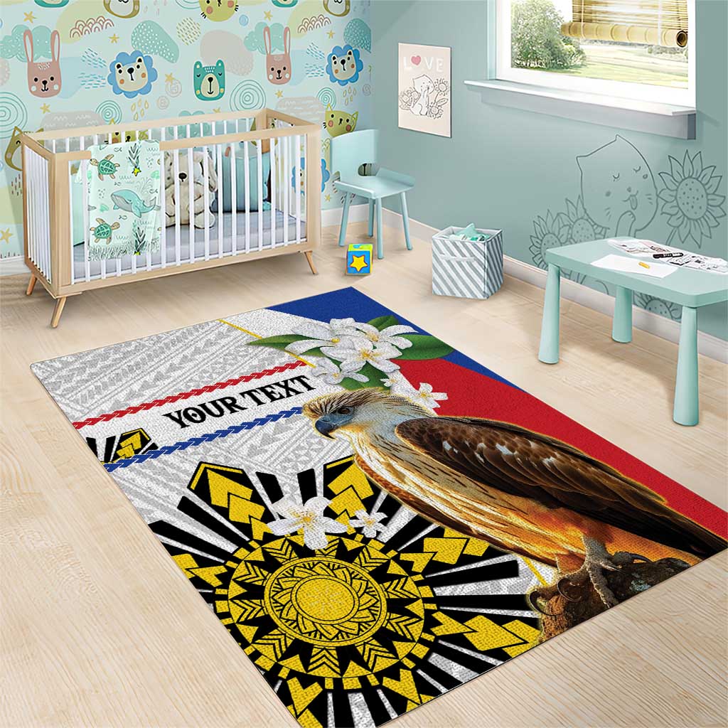 Personalised Philippines Eagle Area Rug Filipino Sun Mix Sampaguita Flower